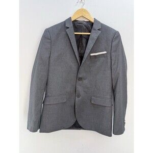 HM Slim Fit Blazer Mens 38R Gray  Elbow Patches Two Button Sport Coat Jacket